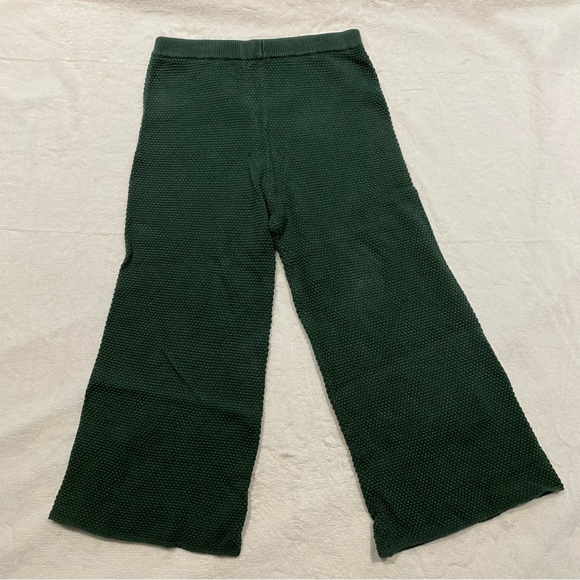 (L) Free People Hailee Waffle Knit Pants Green Cotton Large Wide Leg High Rise - Picture 2 of 9